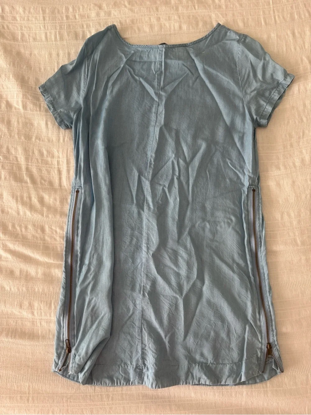 Cove Pale Blue Short Sleeve Mini Dress with Side Zip Detail